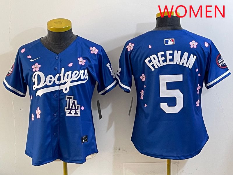 Women Los Angeles Dodgers 5 Freeman Blue Sakura Edition 2025 Nike MLB Jersey style 9